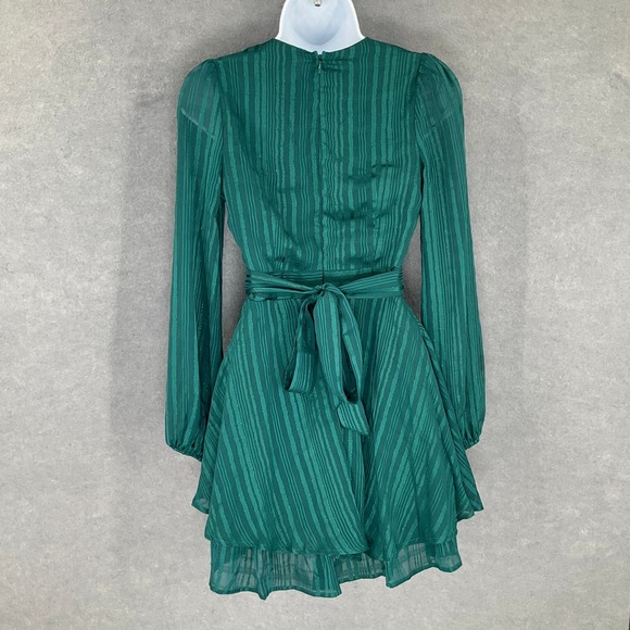 Allison Kelly Mini Dress XS Green‎ Tiered Holiday Forest Fairy Grunge Babydoll - Picture 2 of 14